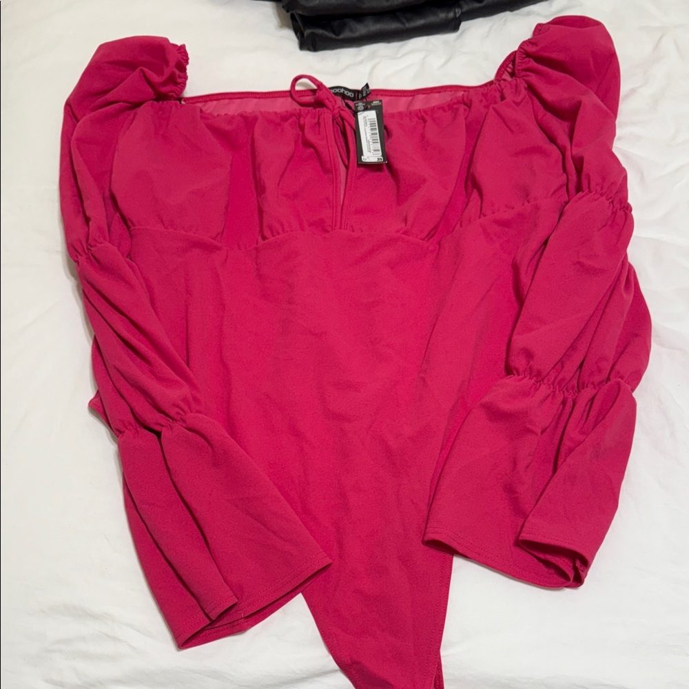 Boohoo Fuchsia Off-Shoulder Bodysuit